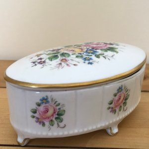 Gerold-Porzellan Footed Oval Trinket Box with Lid Porcelain Rose Flower Design